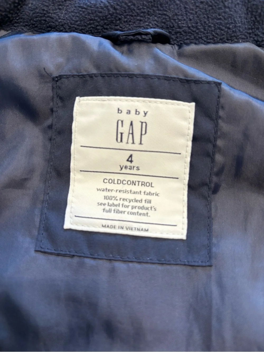 Baby Gap Cold Control Puffer Vest Size 4 Years Winter Navy Snow Cold Weather